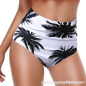 TTMOW Women Ruched Banana Leaf Point High Waisted Bikini Tankini Bottom Tummy Control Swim Brief Black Leaf B07NRJ6QCY